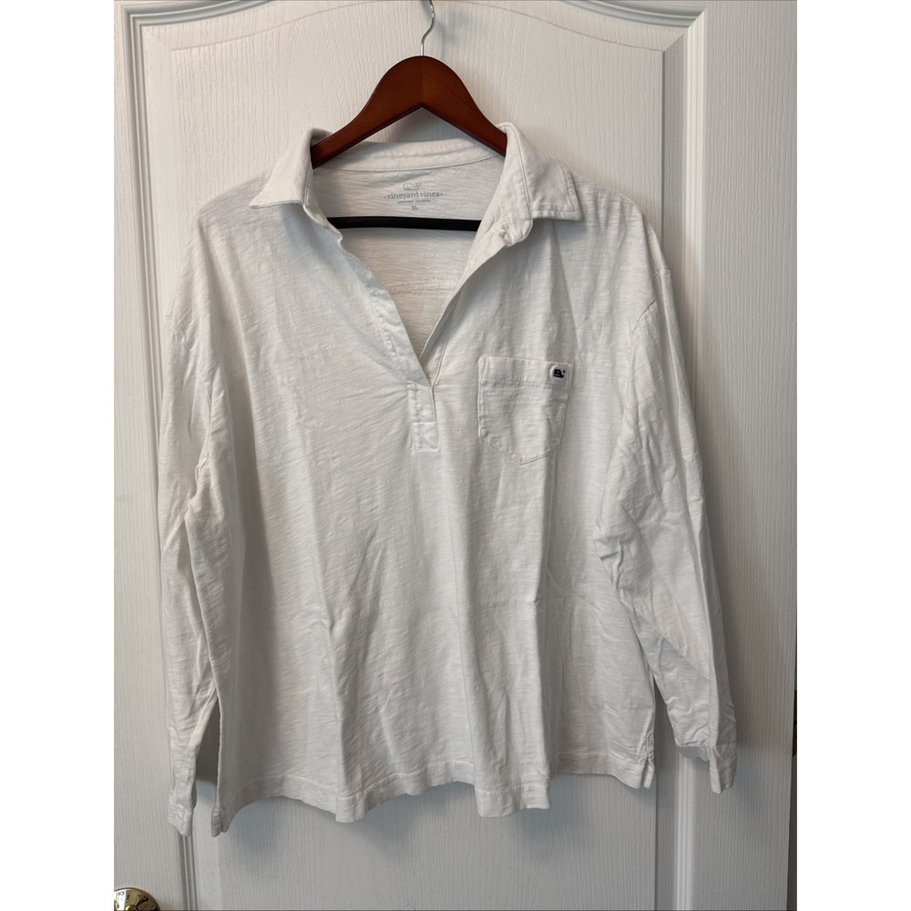 Vineyard Vines Womens XL White Cotton Long Sleeve Pocket T-Shirt Pullover Top